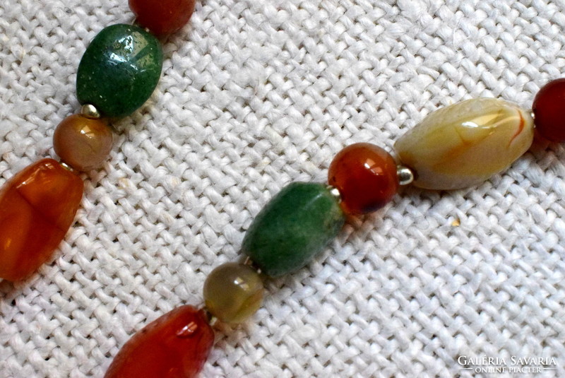 Contemporary art deco mixed mineral semi-precious stone necklace with larger colored stones