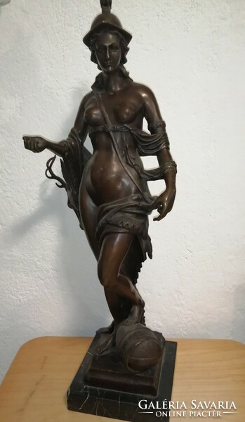 Hatalmas antik bronz szobor, Diána istennő, "H. GERHARD" jelzéssel