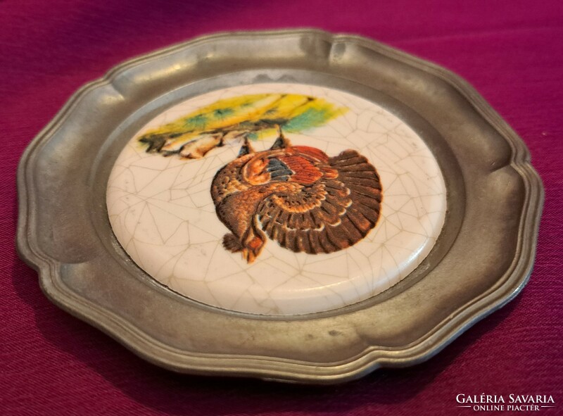 Grouse bird pewter plate, hunter small wall plate (l4106)
