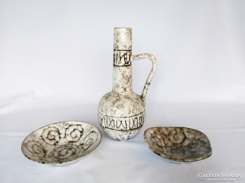 Handmade 30cm large ceramic jug with two bowls