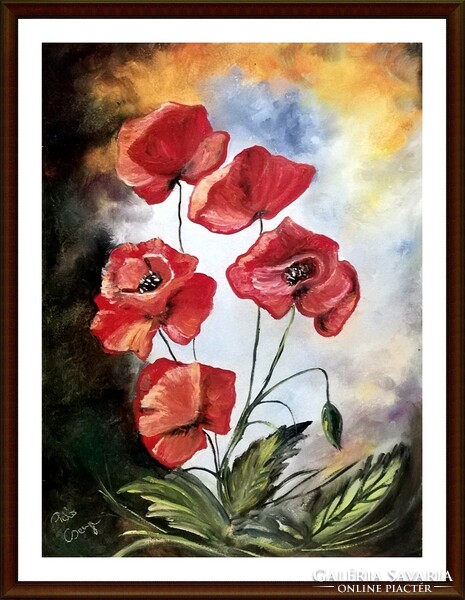 Poppies - contemporary painting (30 x 40, oil)