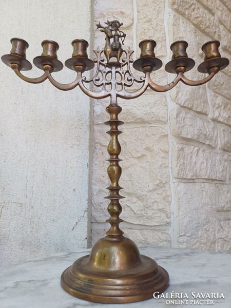 Antique industrial sculpture sculptural candle holder Judaica rare unique heavy cast copper. Hanukkah, Hanukkah