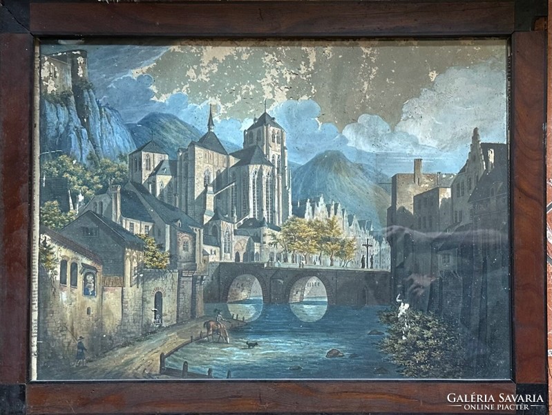 Stadelmeyer: 2 darab biedermeier városkép (1835 papír tus,  akvarelll)