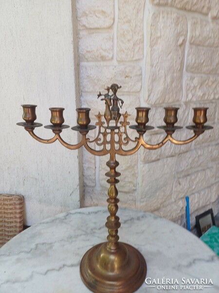 Antique industrial sculpture sculptural candle holder Judaica rare unique heavy cast copper. Hanukkah, Hanukkah