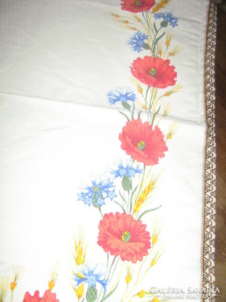 Charming vintage-style tablecloth with summer flowers and poppies