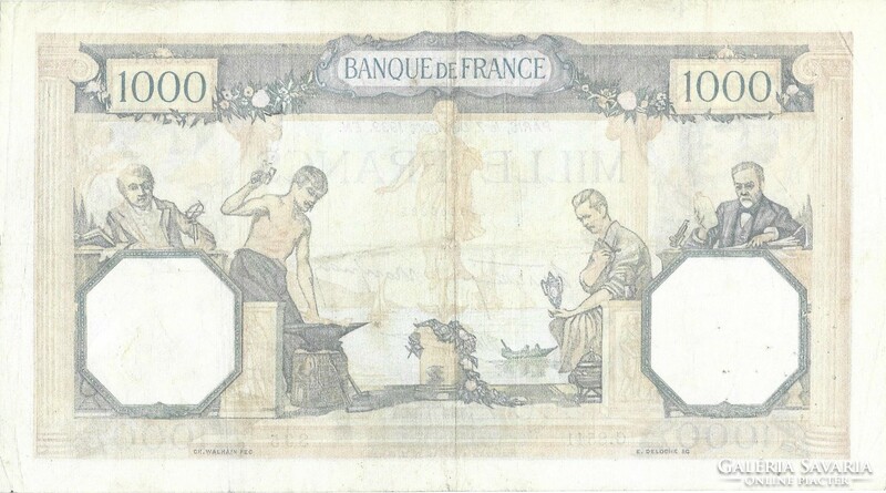 1000 frank francs 1939 Franciaország Ritka Nagy méretű bankjegy