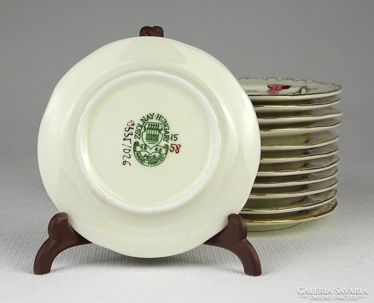 1N869 Pillangós vajszínű Zsolnay porcelán tányér készlet 12 darab