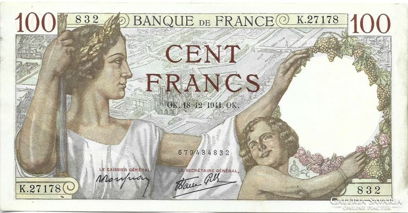 100 frank francs 1941 Franciaország Ritka