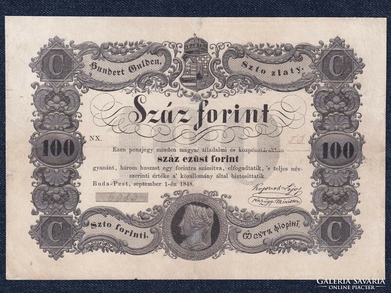 Szabadságharc (1848-1849) Kossuth bankó 100 Forint bankjegy 1848 Restaurált! (id51212)