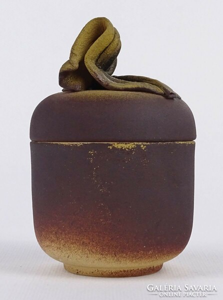 1N826 Régi jelzett barna kerámia fedeles bonbonier