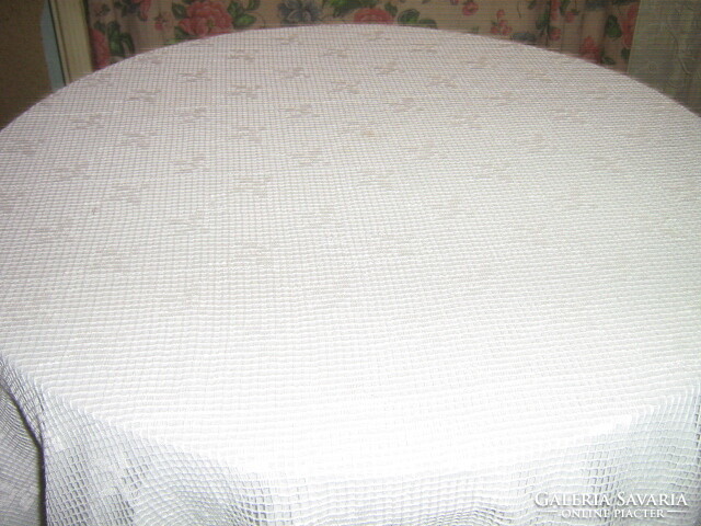 Beautiful special lace curtain or bedspread sewn on white silk