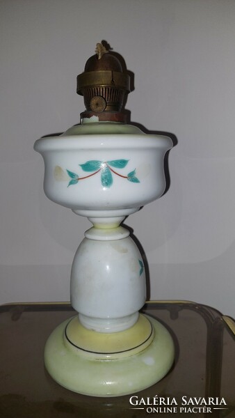 Antique blown milk glass kerosene lamp