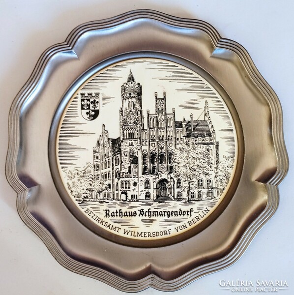 German pewter decorative plate with the image of the Berlin Town Hall