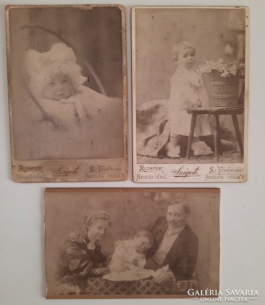 3 db antik cabinet fotó, Szigeti, Budapest/Székesfehérvár, 1880-es évek