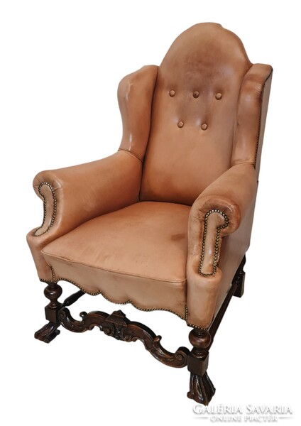 A731 antique iii.George period leather armchair with clawed legs