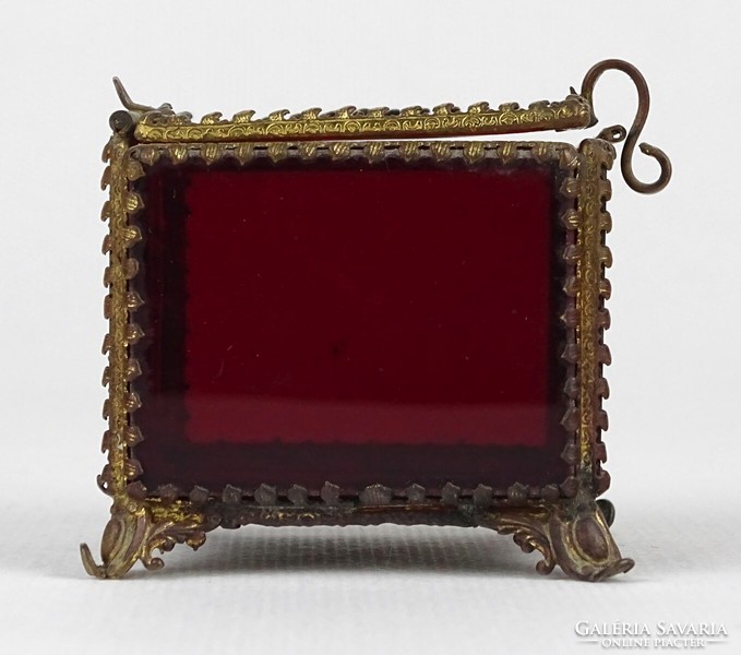 1O221 last century Austrian copper glass box with colored glass insert
