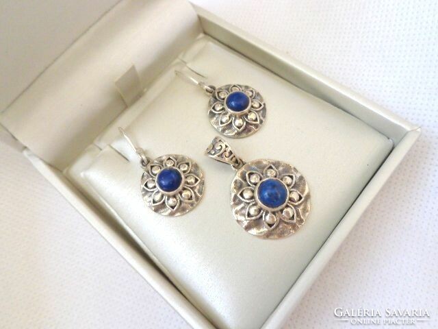 Silver lapis earrings pendant set