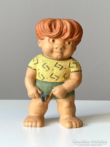 Ferenc Csermák (1932-2012) Hungarian retro ceramic sculpture marked with a bad child slingshot