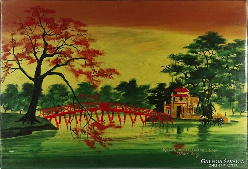 1N916 old painted Vietnamese picture board picture 30 x 44 cm