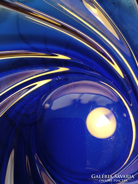 Nagyméretű kék francia üveg asztalközép kínáló tál