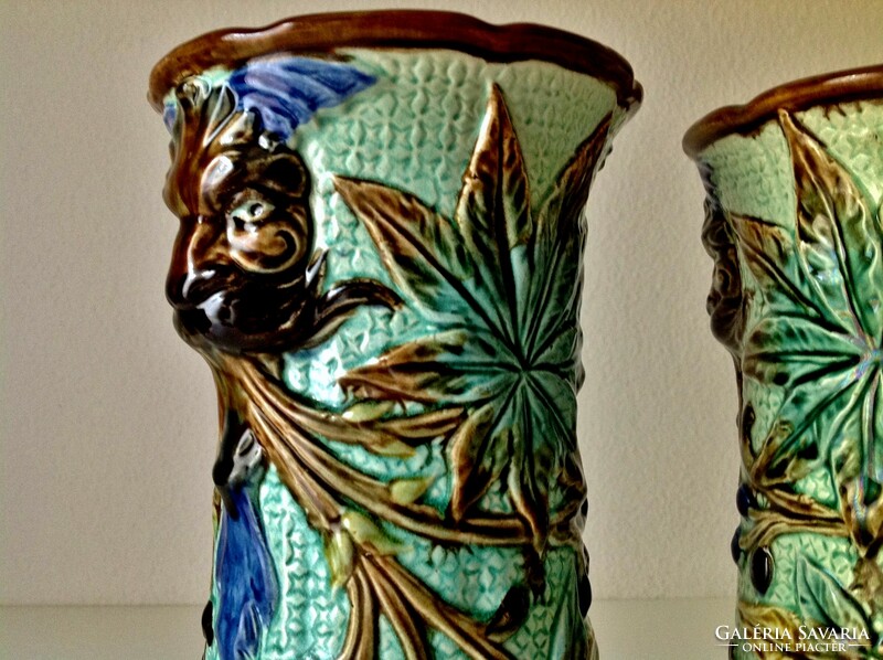 Pair of majolica vases with faun heads - 28.5 cm.