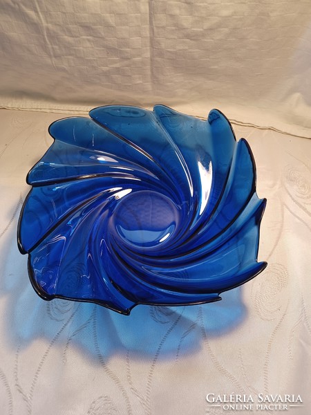 Large blue French glass centerpiece serving bowl