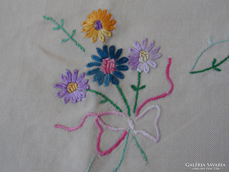 Hand-embroidered floral tablecloth
