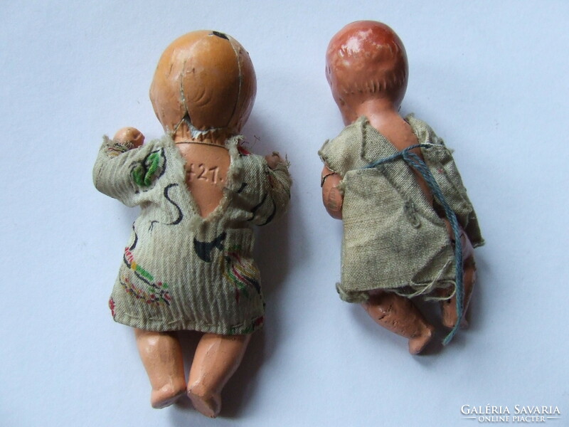 Old, antique mini, miniature ceramic and painted porcelain doll in one - one is damaged
