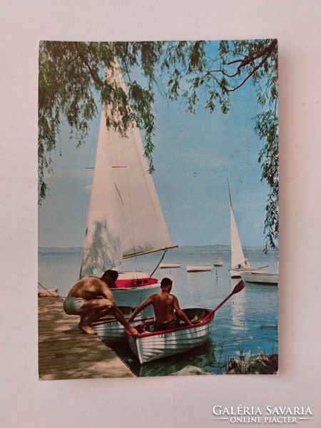 Régi képeslap 1973 Balaton fotó levelezőlap vitorlások csónakok