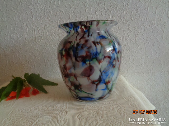 Murano, rare artistic glass vase, with special mixed colors, bottom, polished, 15 x 17 cm