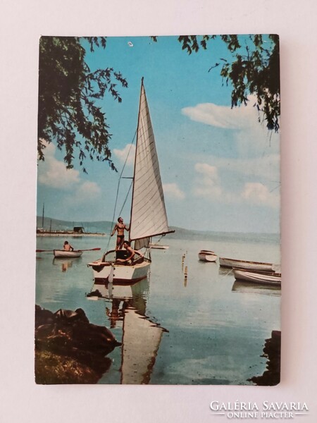Régi képeslap Balaton fotó levelezőlap vitorlás csónakok