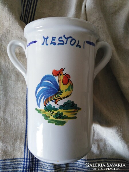 Cutlery storage container - handmade ceramic / rooster