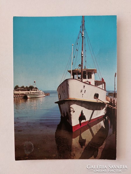 Régi képeslap 1979 Balaton fotó levelezőlap kikötő hajók
