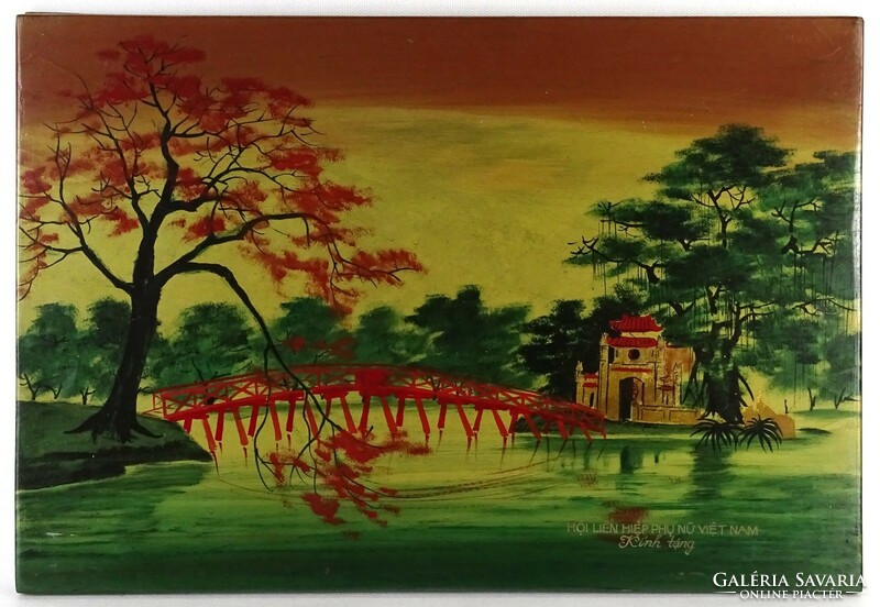 1N916 Régi festett vietnámi kép táblakép 30 x 44 cm