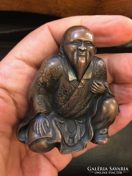 Ebisu isten bronz szobra a korai meiji korból, japán, 7 cm-es