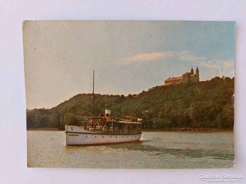 Régi képeslap 1966 Balaton fotó levelezőlap Csobánc hajó