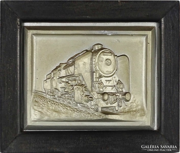 1N929 old framed plaster locomotive railway plaque 20.5 X 24.5 Cm