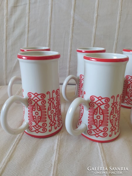 Hollóházi - collector's retro beer mug set flawless, marked, 6 in one, 4 dl, 14 cm