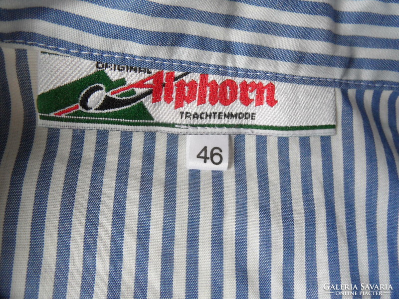Alphorn Tyrolean striped, embroidered women's blouse, top (size 46)