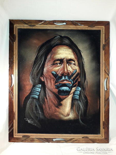 Unique Mexican Special Velvet Painting Native American Framed Picture Marked d.K.