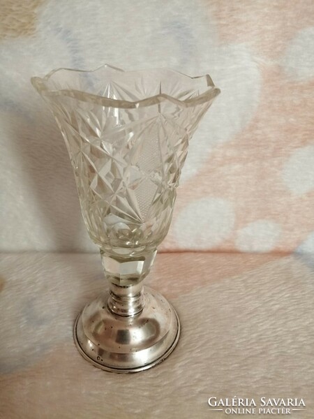 Crystal vase with silver base, chalice with dianas mark