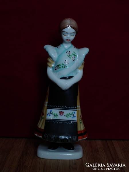 Hollóházi porcelain - crying little girl in folk costume 16cm