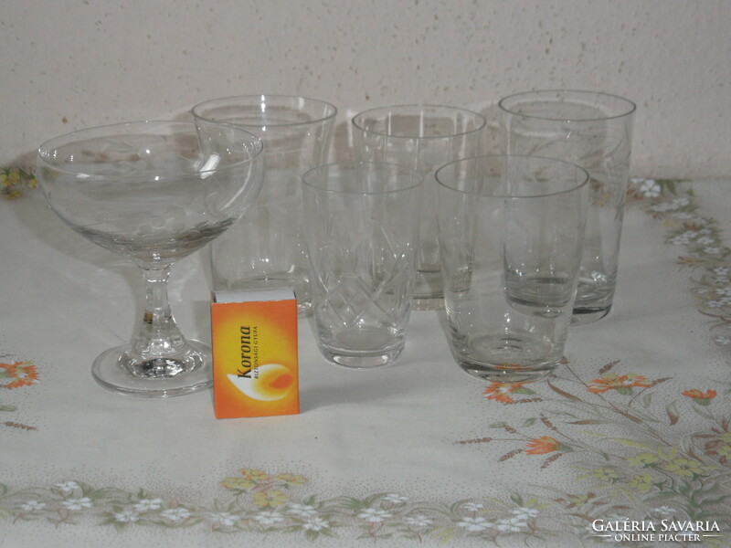 Antik, régi vékonyabb falú üveg pohár pótlásnak ( 6 db. )