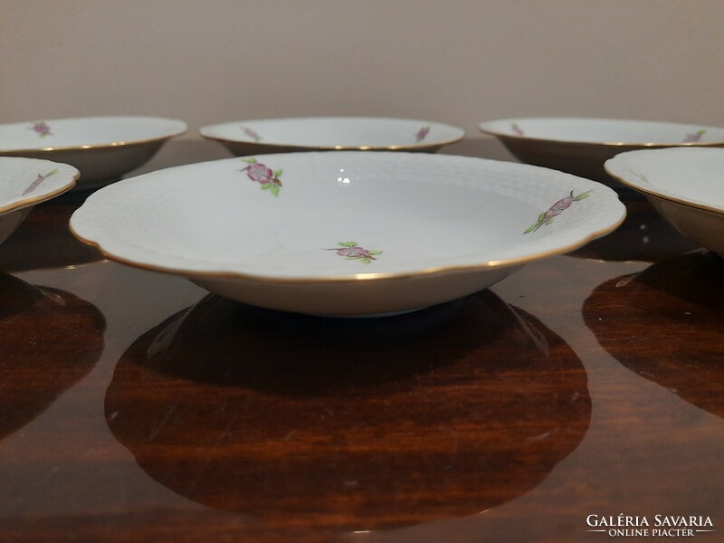 Set of 6 Herend mallow flower pattern pickle and compote bowls and plates