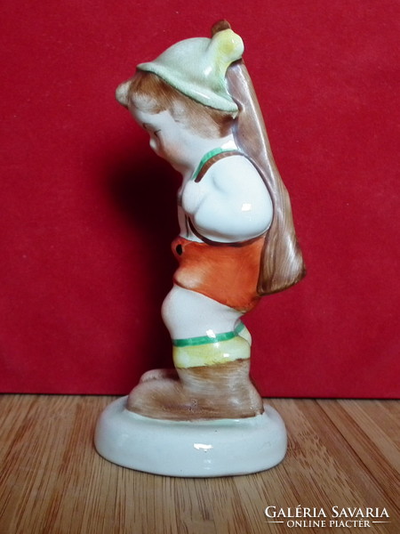 Hungarian, hand-painted porcelain boy with a rifle - total height: 11.5 cm