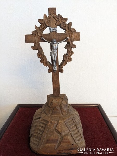 Antique wooden table corpus of Jesus Christ on the cross. From the 1800s.