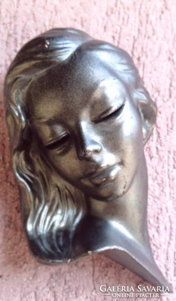 Gray lady art deco glazed, fired ceramic relief, from Germany, 1958