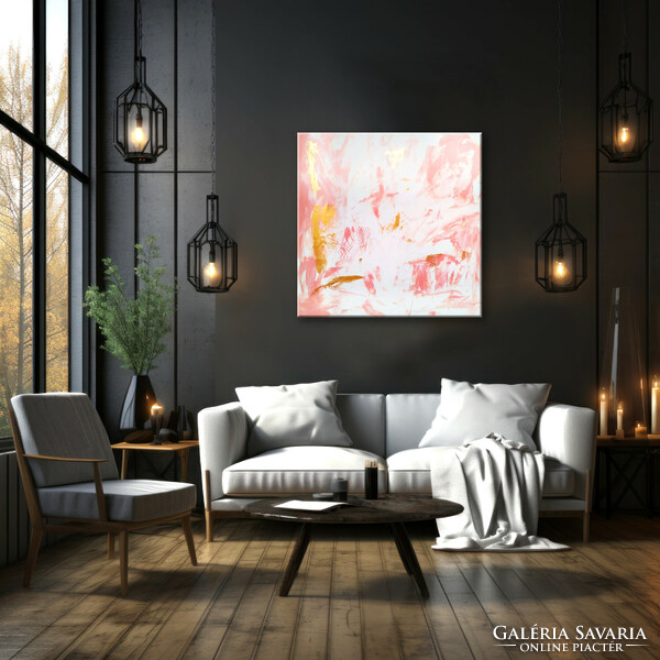 Red edit - pink gold passion n52 modern abstract 80x80cm