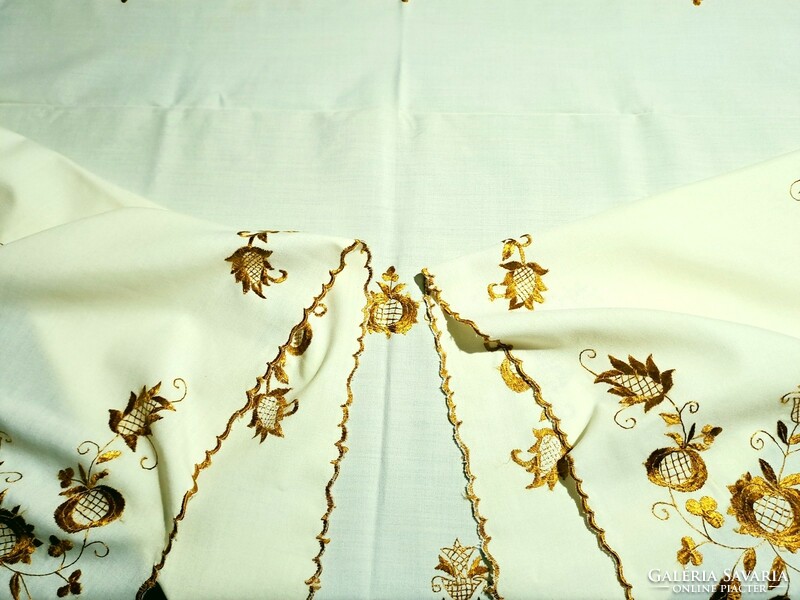 Old large tablecloth embroidered with shiny gold thread 210 x 120 cm men's embroidery