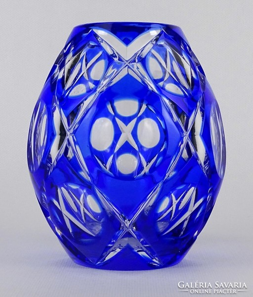 1N963 old blue polished crystal vase 13 cm
